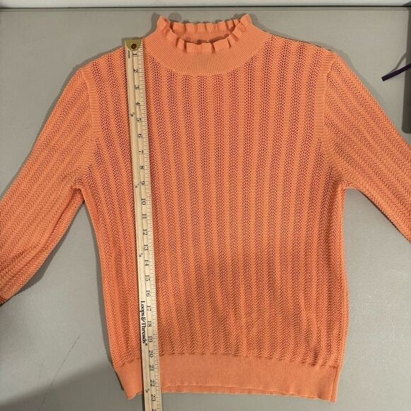 J Crew Women Ruffle Sweater M Peach Sheer Preppy Pastel Pointelle 100% Cotton - Picture 10 of 12